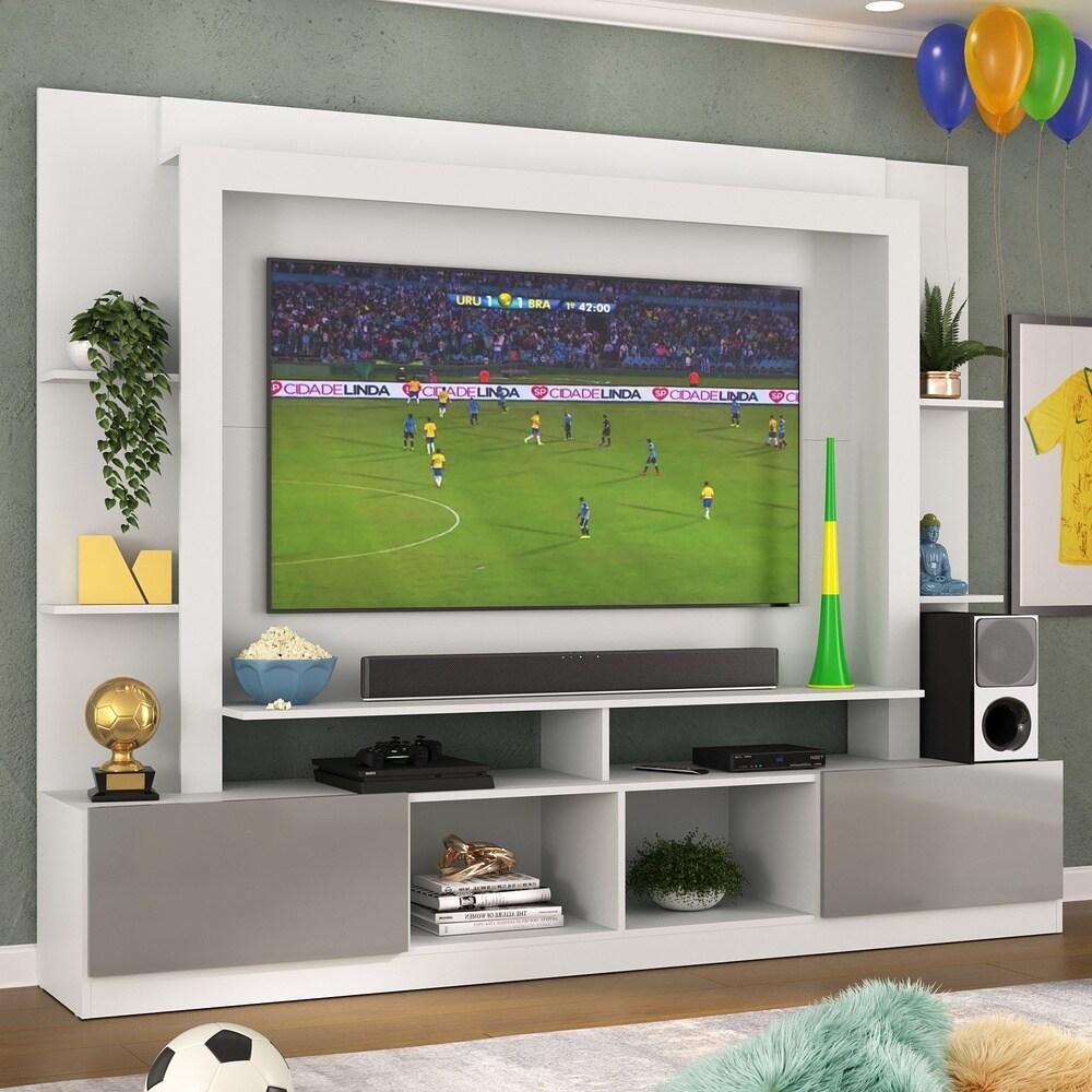 Rack Estante com Painel e Suporte TV 65" e 2 portas Catar Multimóveis BR3386 Branco/Lacca Fumê em Oferta na Shopee