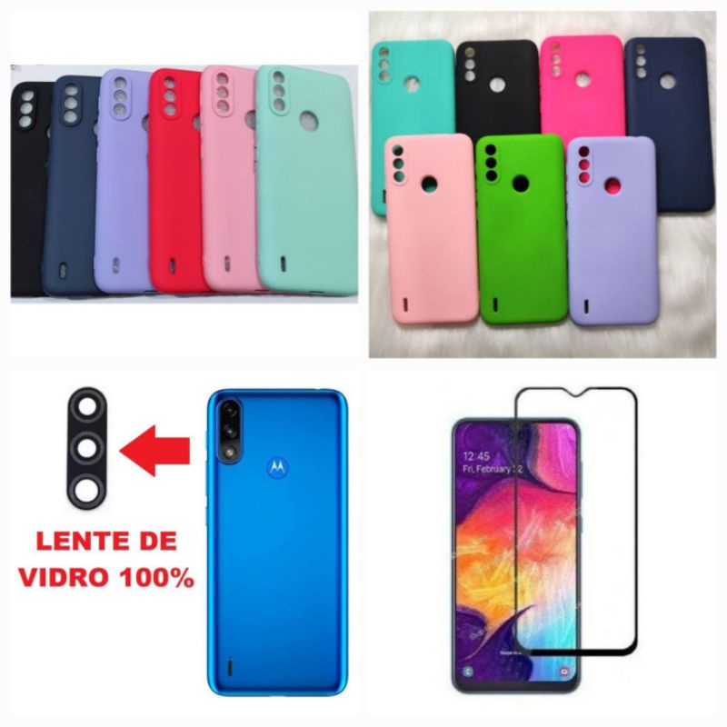 Kit Capinha + película para câmera + película 3D Para Moto E7 Power