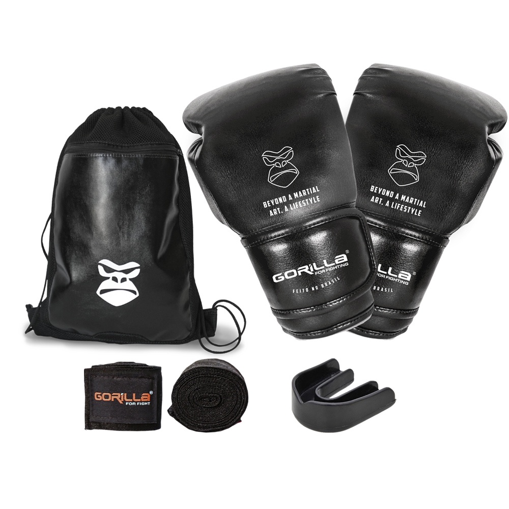 Luva Boxe Profissional 12 Oz +  Atadura  Esportiva  3 M + Protetor Bucal Moldável + Mochila Gorilla