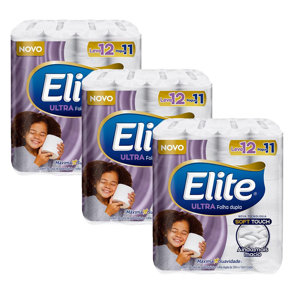 Kit 3 Papel Higiênico Elite Ultra Folha Dupla com 12 rolos cada em Oferta na Shopee