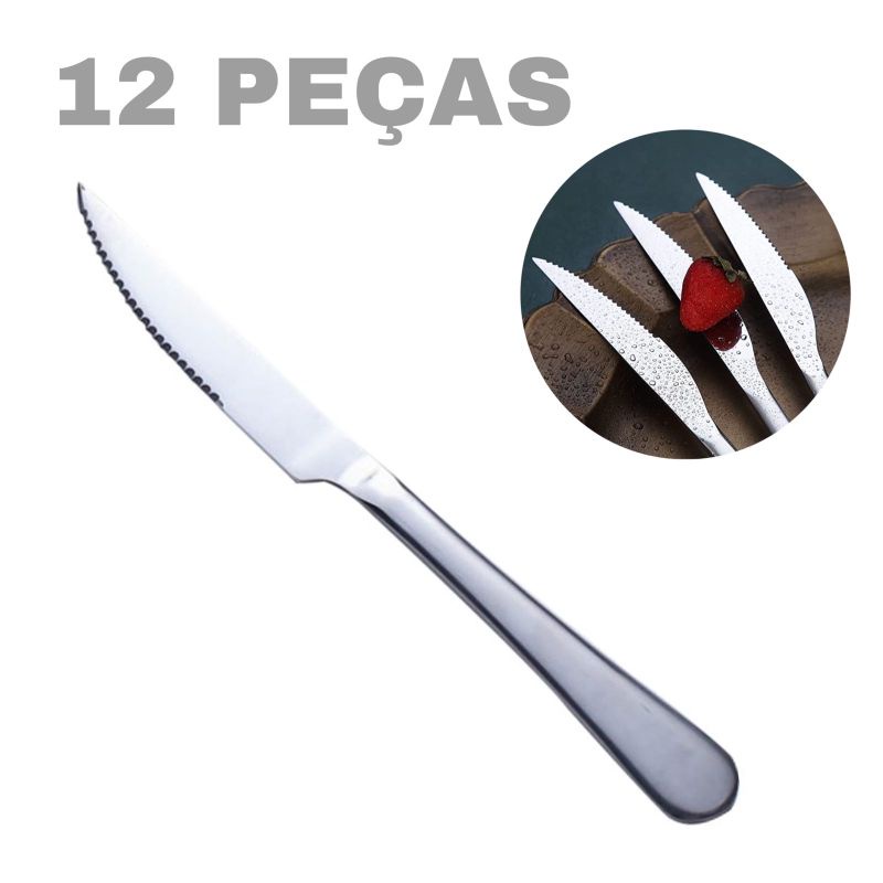Kit C/12 Faca De Mesa Aço Inox Para Casa, Bar, Restaurante, Pizzaria, Buffet , Hotel, Pousadas Hotéis