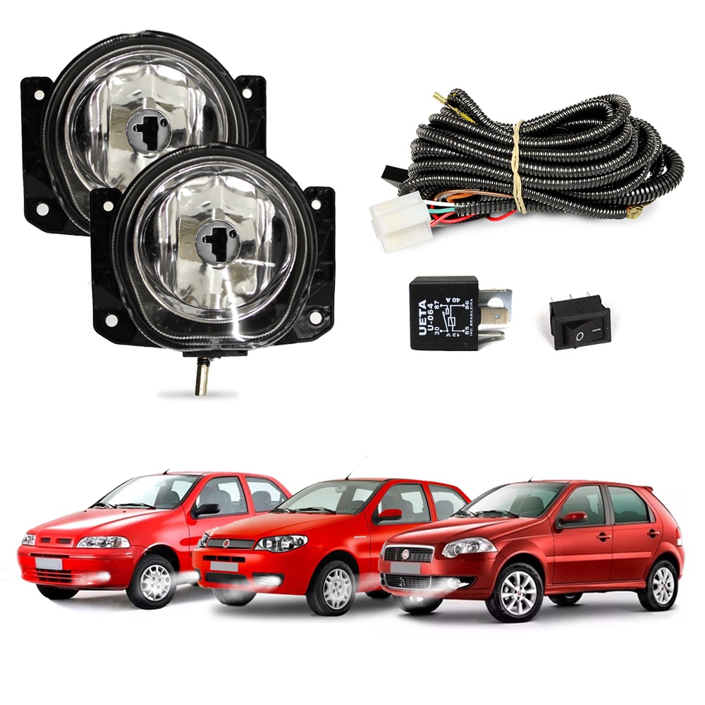 Kit Farol de Milha Palio G2 G3 G4 2001 a 2014 Farol Auxiliar de Carro Lente Vidro Neblina Automotivo