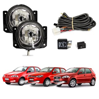Farol de Milha Palio G2 G3 G4 2001 a 2014 Kit 2 Lente com Chicote Botão e Relê Automotivo Auxiliar Neblina