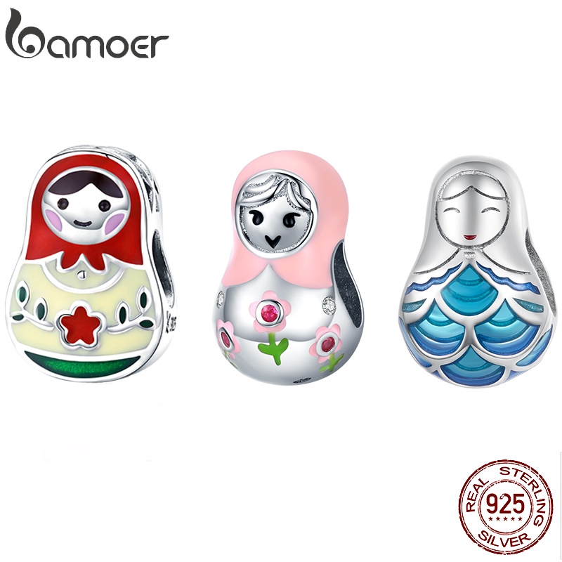 Bamoer 925 Contas De Prata Esmalte Boneca Russa Série Matryoshka Pingente Acessório Para Presentes