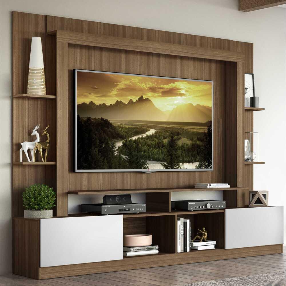 Rack Estante com Painel e Suporte TV 65" e 2 portas Oslo Multimóveis Madeirado/Branco - Home & Living