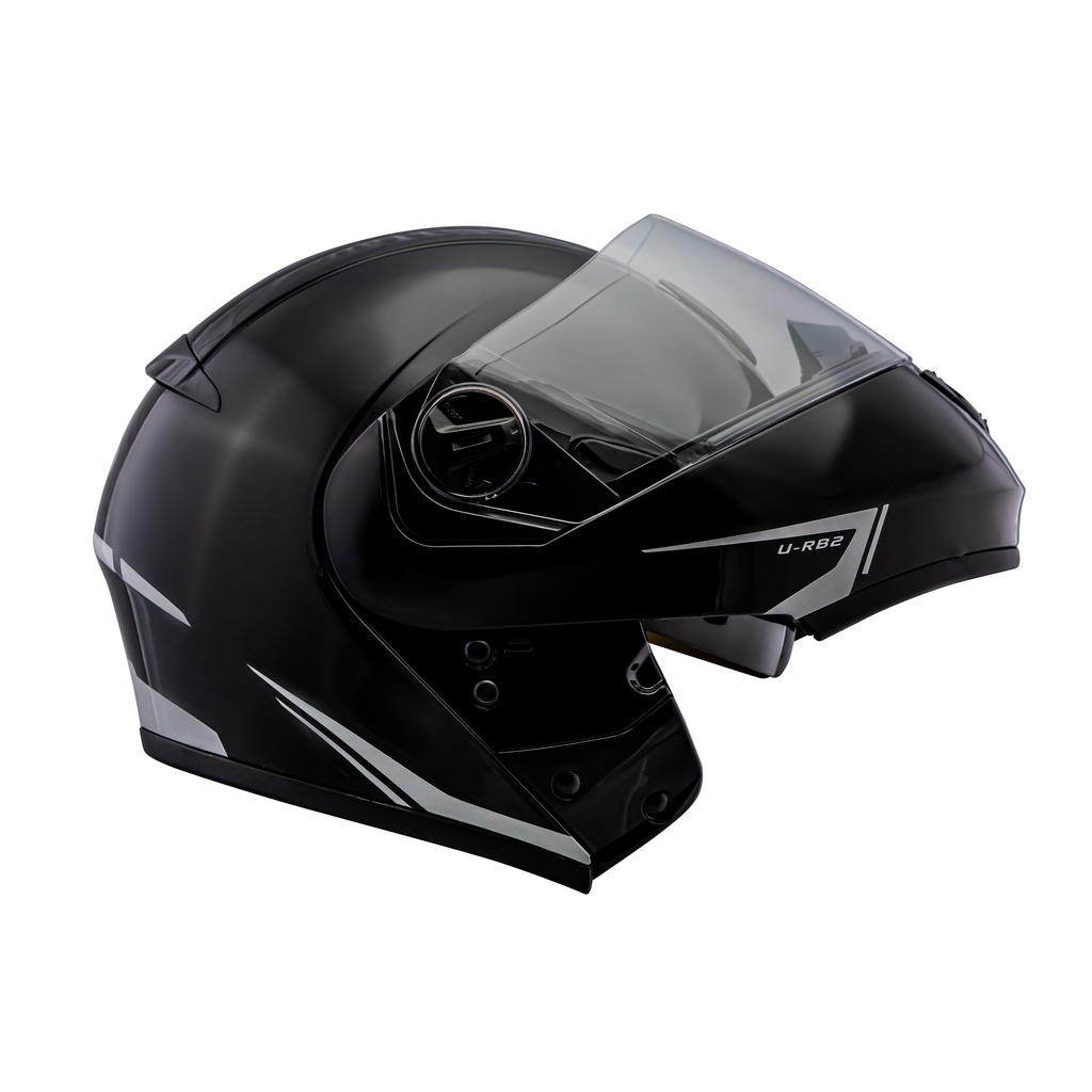 Capacete Moto Escamoteável Marca Peels - U-rb2 Classic Preto Brilho c/ Prata Robocop