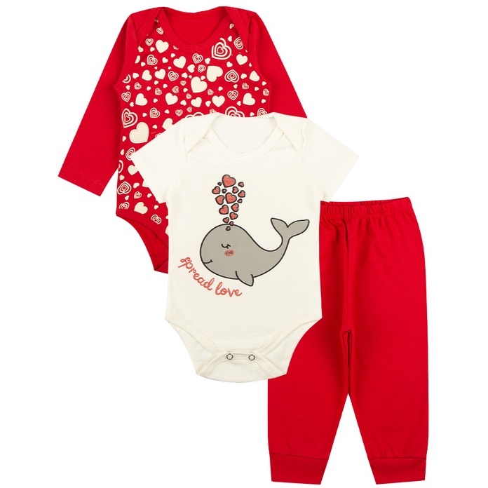 Kit Roupa De Bebe 3 Peças Body Manga Longa e Curta e Calça Algodão Menina