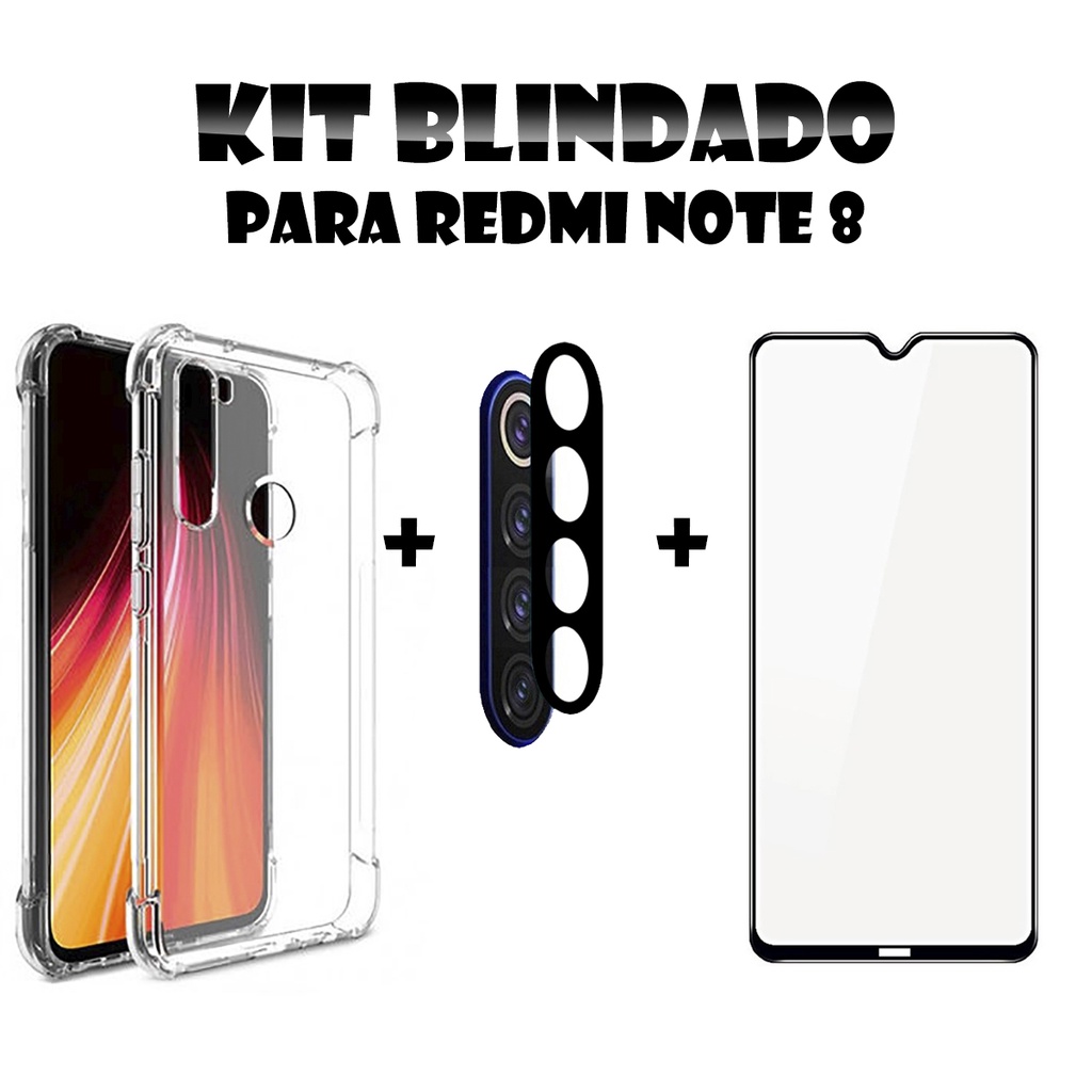 Kit Para Celular Xiaomi Redmi Note 8 Capa + Película 3d Tela toda + Pelicula da Câmera