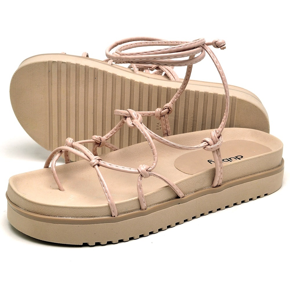 Detalhes do Sandalia Papete Dubuy Feminina Flatform de Amarrar Nude Khalifa 2041FG