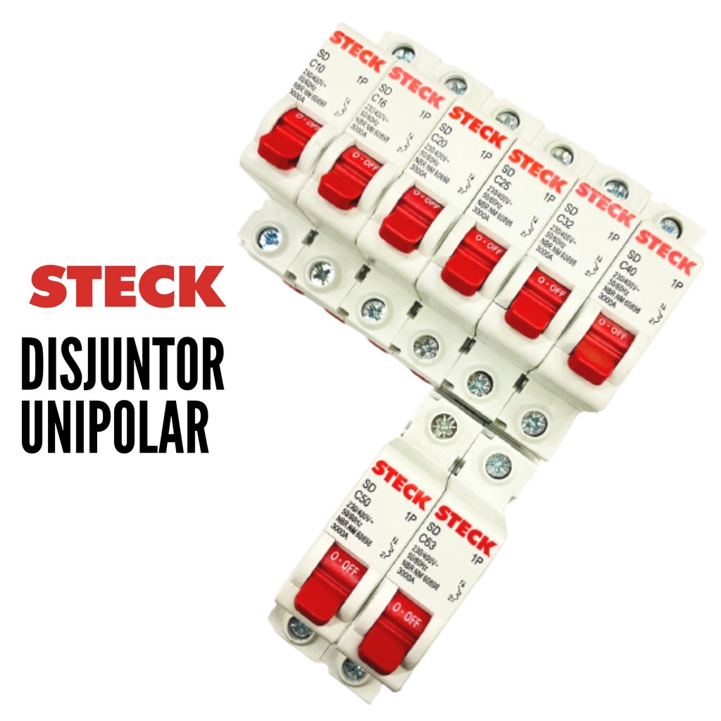 Disjuntor Steck Unipolar Monopolar Curva C 10a, 16a, 20a, 25a, 32a, 40a, 50a, 63a