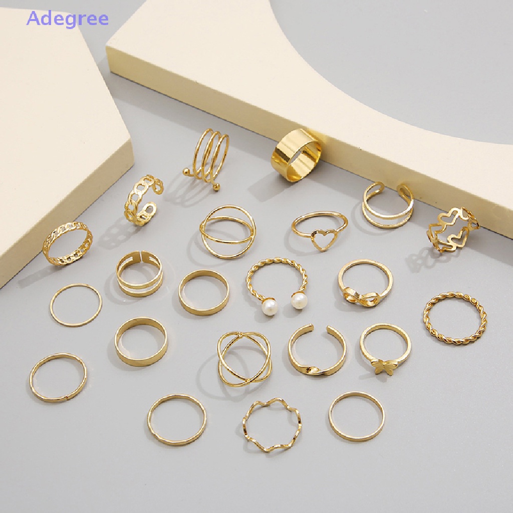 Adegree 22 Pçs Conjunto Vintage Oco Coração Anéis Para Mulheres Metal Prata Cor Geométrica Espiral Forma Anel rendy Jóia — imagem 2 de 2