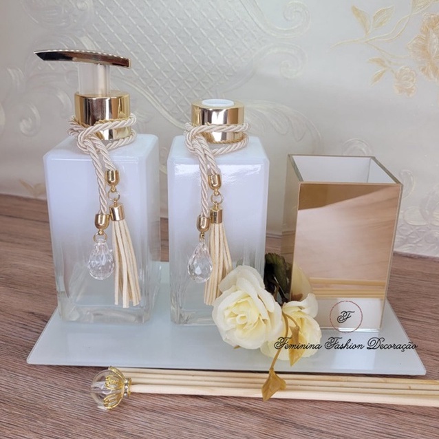 Kit Lavabo Banheiro com Porta Escova - Square Branco Degrade 250ml