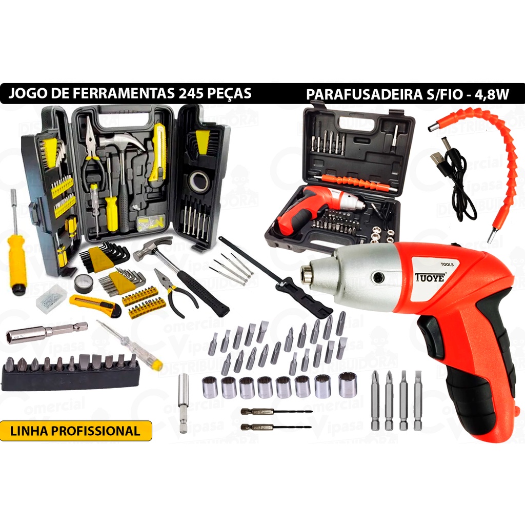 Kit De Ferramentas Parafusadeira Bivolt 4,8v Elétrica Bateria 245 Peças Uso Geral Semi Profissional em Oferta na Shopee