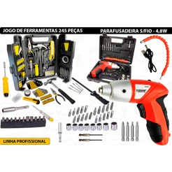 Kit De Ferramentas Parafusadeira Bivolt 4,8v Elétrica Bateria 245 Peças Uso Geral Semi Profissional