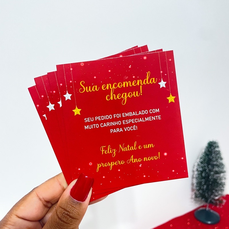 50un Cartão encomenda chegou - Feliz natal e um próspero ano novo | Shopee  Brasil