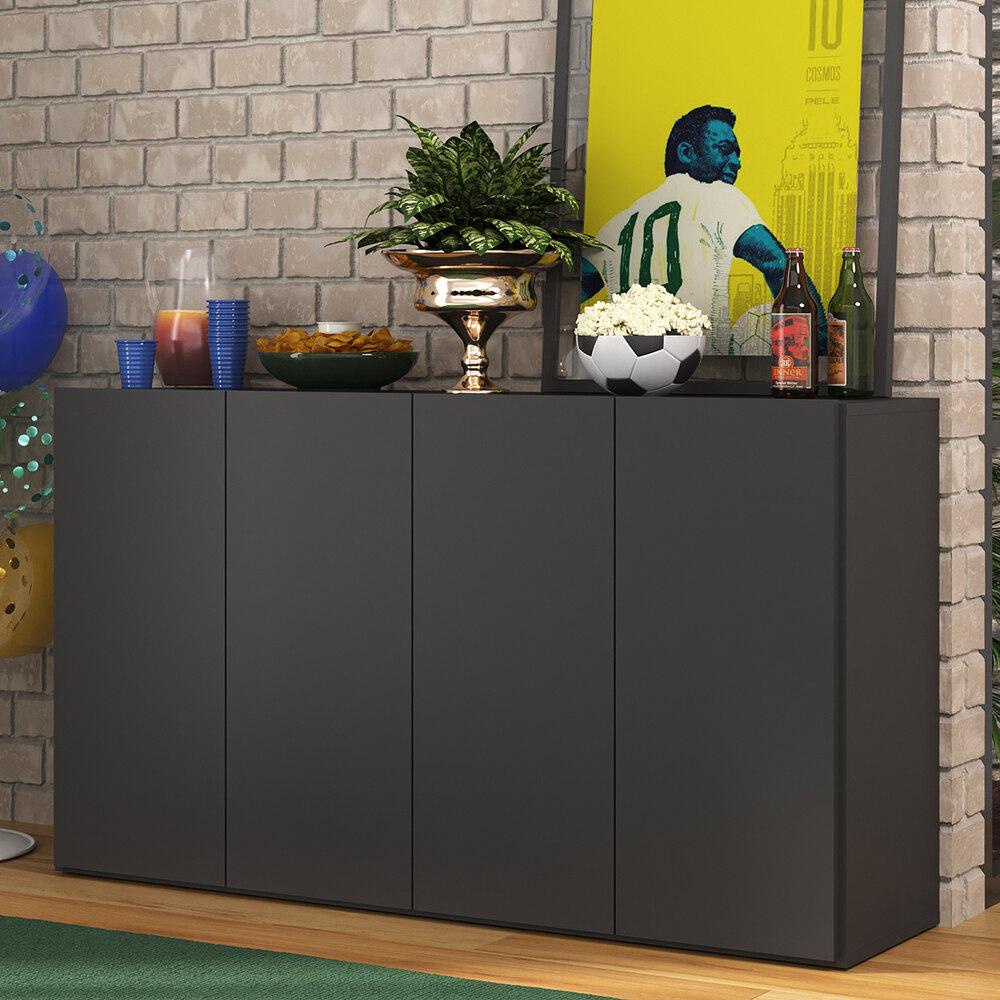 Aparador Buffet 4 portas Alemanha Multimóveis BR3555 Preto em Oferta na Shopee