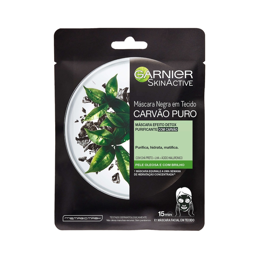 Máscara Facial em Tecido Garnier Hidra Bomb Carvão Detox, 28g - Beauty