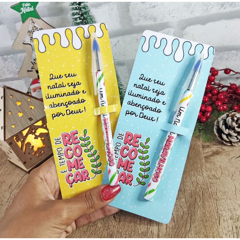 10 cartões com caneta para lembrancinhas de natal 🎄🎅 | Shopee Brasil