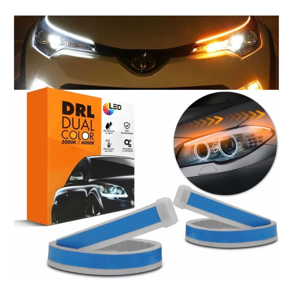 Fita Led Drl 60cm 3000k/6000k Flexível Dualcolor Farol Par