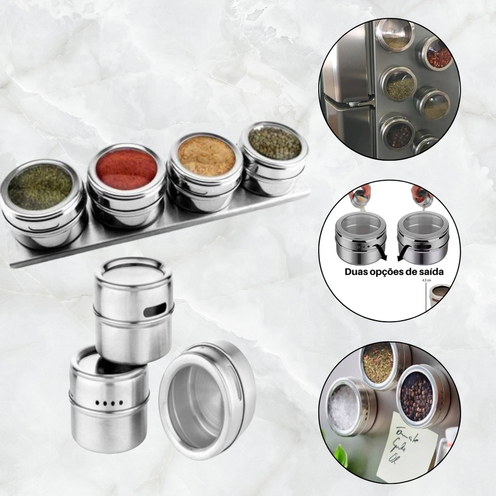 Porta Condimento Tempero Inox Magnético Imã Geladeira 4 Peças