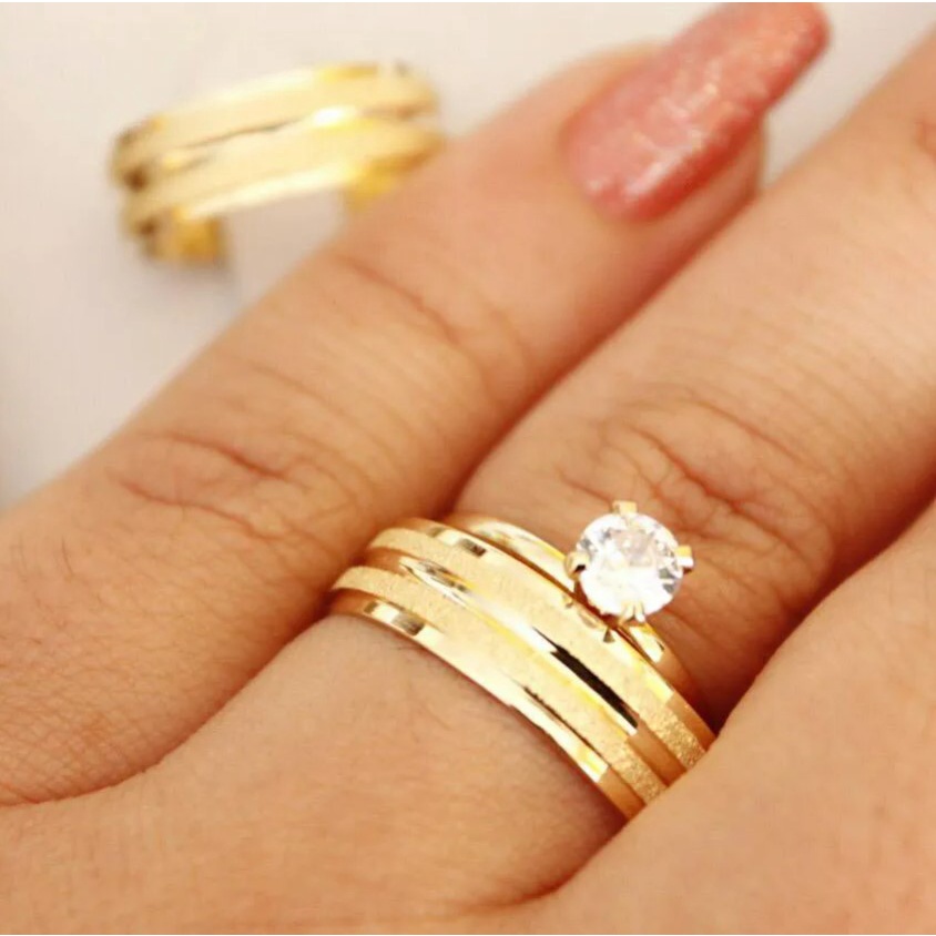 Par de aliança 8mm banhado moeda antiga casamento noivado com friso diamantado + Anel solitário