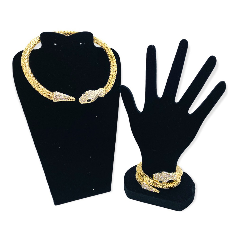 Colar Gargantilha E Pulseira Cobra Dourados Com Strass Lindo em Oferta na Shopee