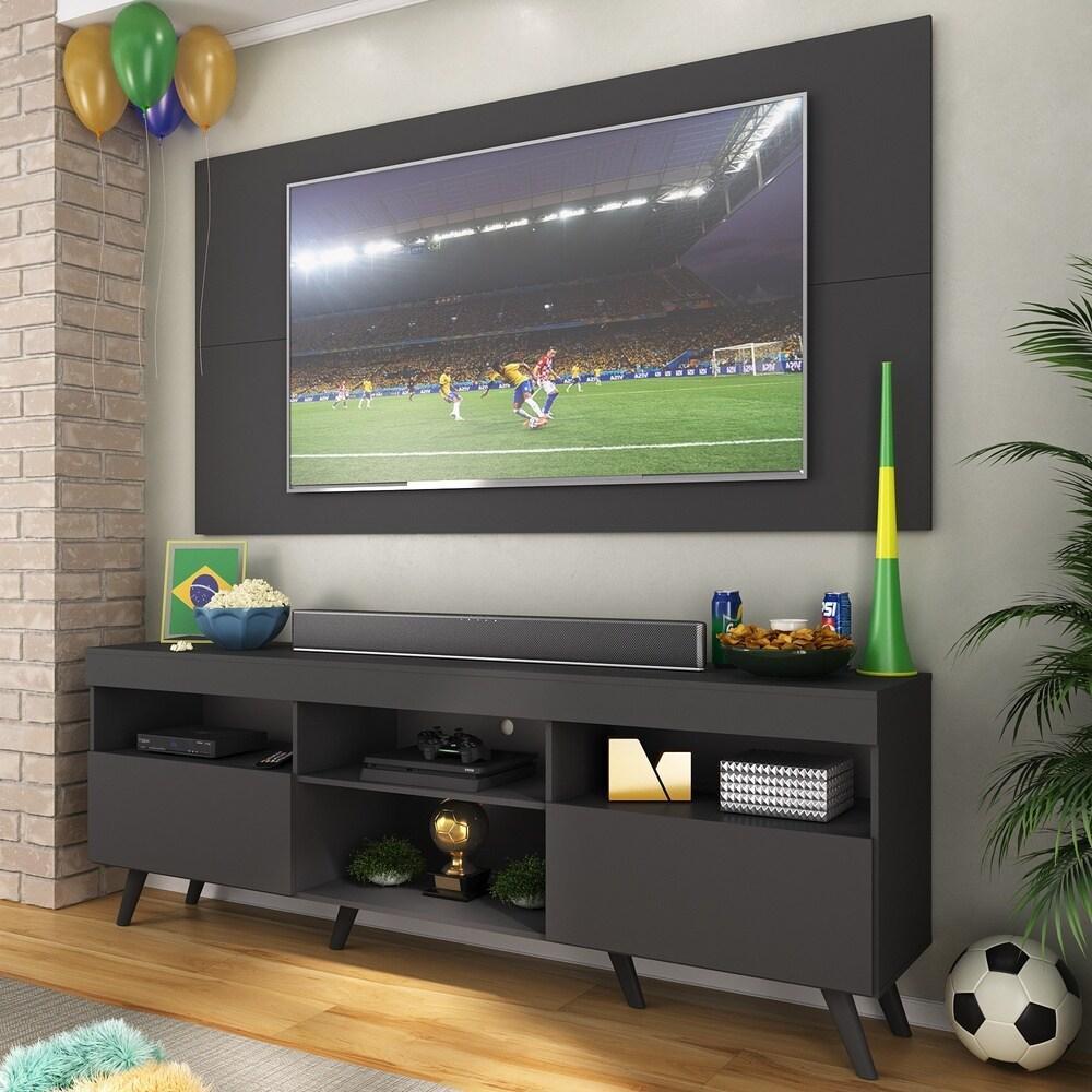 Rack c/ Painel TV 65" Retrô Holanda Multimóveis BR3133 Preto - Home & Living