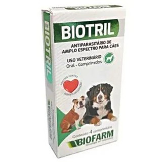 Biotril Antiparasitário Amplo Espectro Cães BioFarm 4 comprimidos