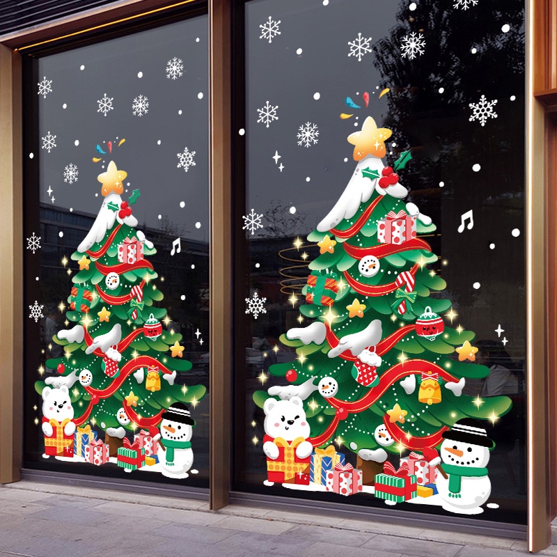 Decorações Natalinas Adesivos Dourados Grandes De Árvore De Natal Dia De  Ano Novo Janela De Vidro Do shopping Center | Shopee Brasil