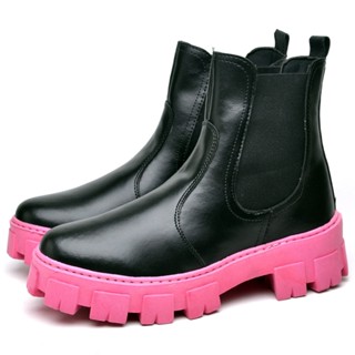Bota Coturno Dubuy Feminina Tratorada Chelsea Preto Sola Rosa Drop 1504FG