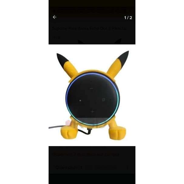 Suporte para Echo Dot 3ª e 4ª Geração Modelo Pikachu - Tomada / Alexa / Amazon