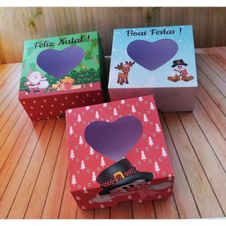 10 Caixas com visor para 4 doces Lembrança Natal Papai Noel