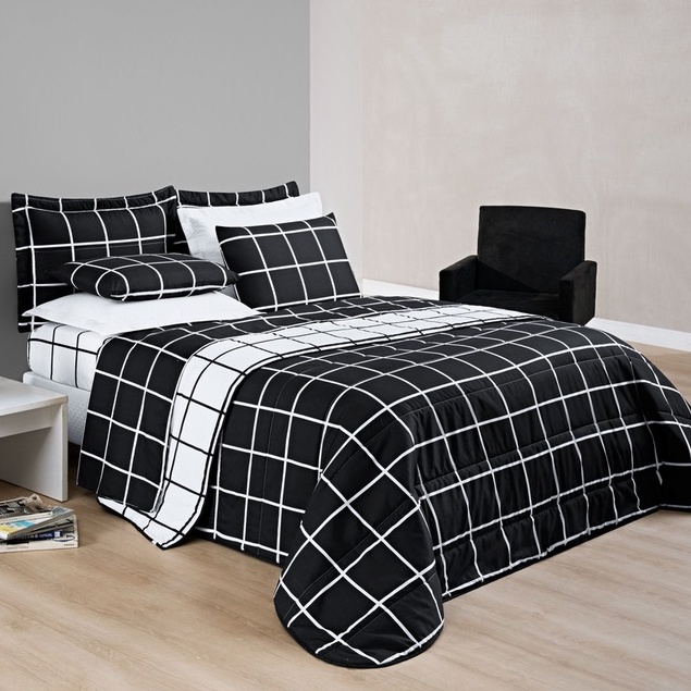 Kit Cobre Leito Moderno Cama King Colcha Micro Percal 03 Peças Matelado Cobre Leito Dupla Face 200 Fios