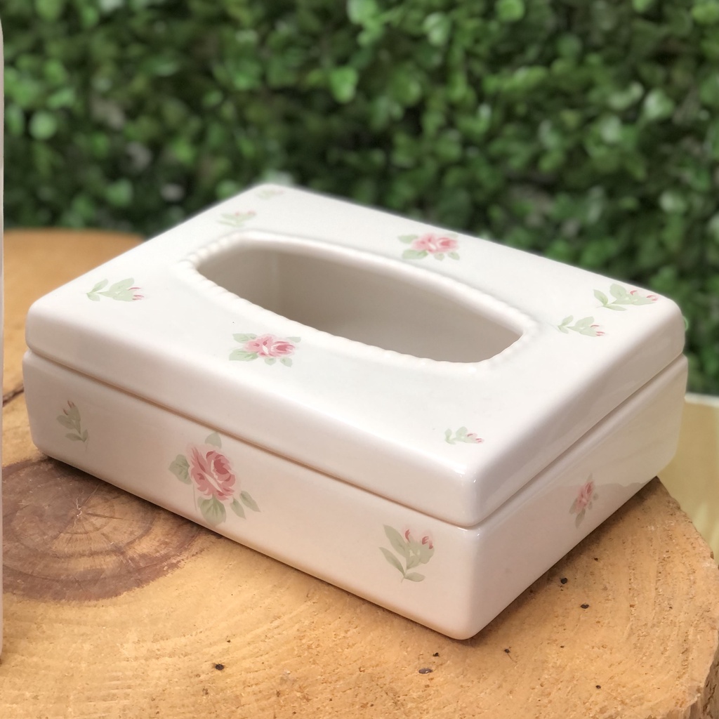 Caixa Porta Lenço Umedecido Porcelana para Kit Higiene do Bebê Floral Rosa