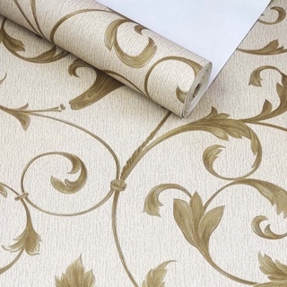 Papel de Parede Vinílico Importado Alto Relevo Rolo 9,5m x 53cm + Cola Especial - Modelo 580705 - Fundo Bege com Arabescos em tom Bronze em Oferta na Shopee