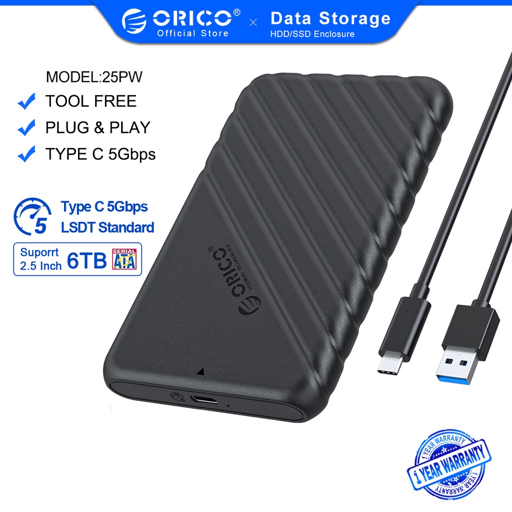 ORICO 2.5 HDD SSD Caixa USB3.0 Tipo C Para SATA 5Gbps Externa III 9.5/7mm Caixas De Disco Rígido Externo Compatíveis Com PC Laptop TV PS4 Xbox (25PW1)