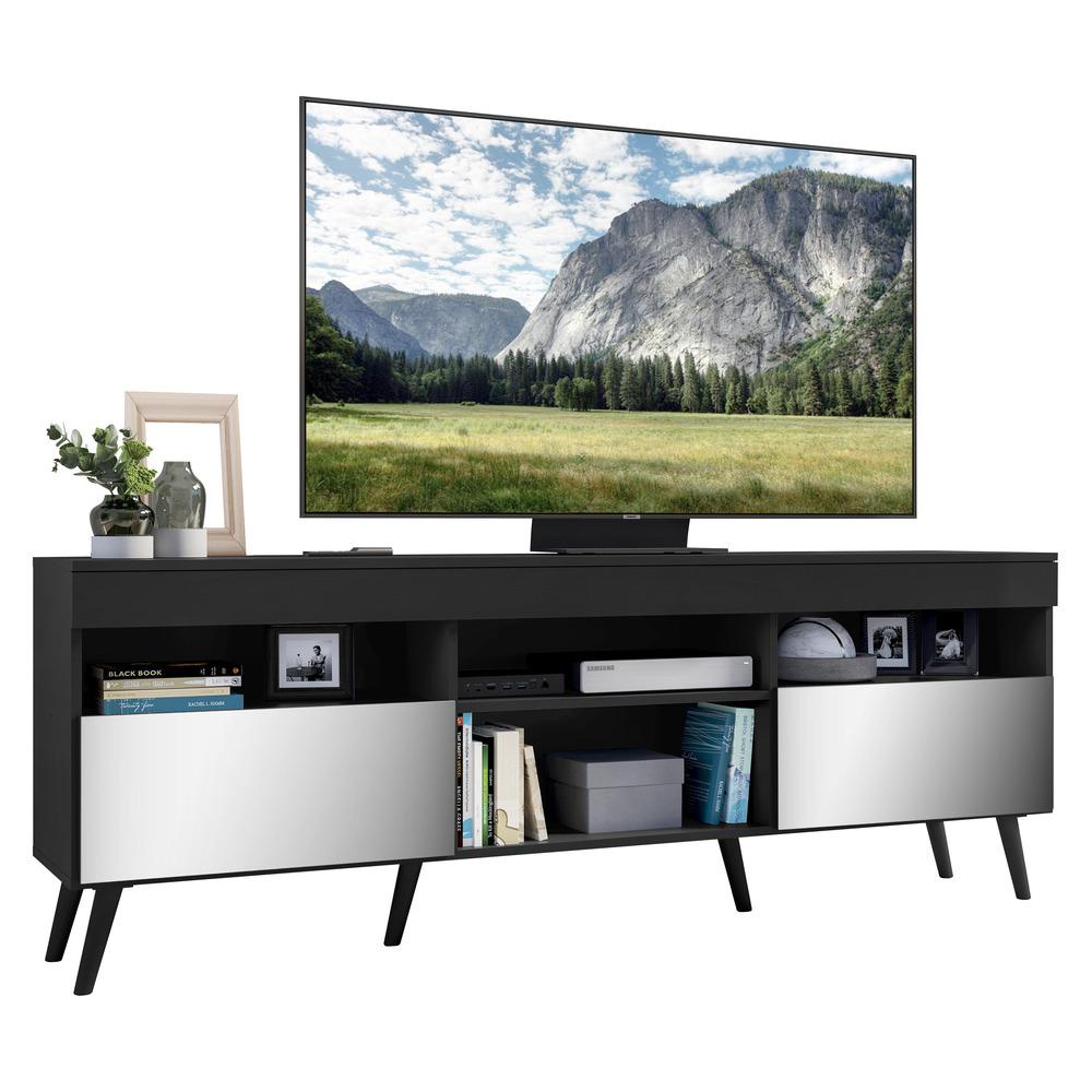 Rack Retrô com Espelho para TV até 65" Multimóveis Paris FG3332 com 2 Portas Preto em Oferta na Shopee