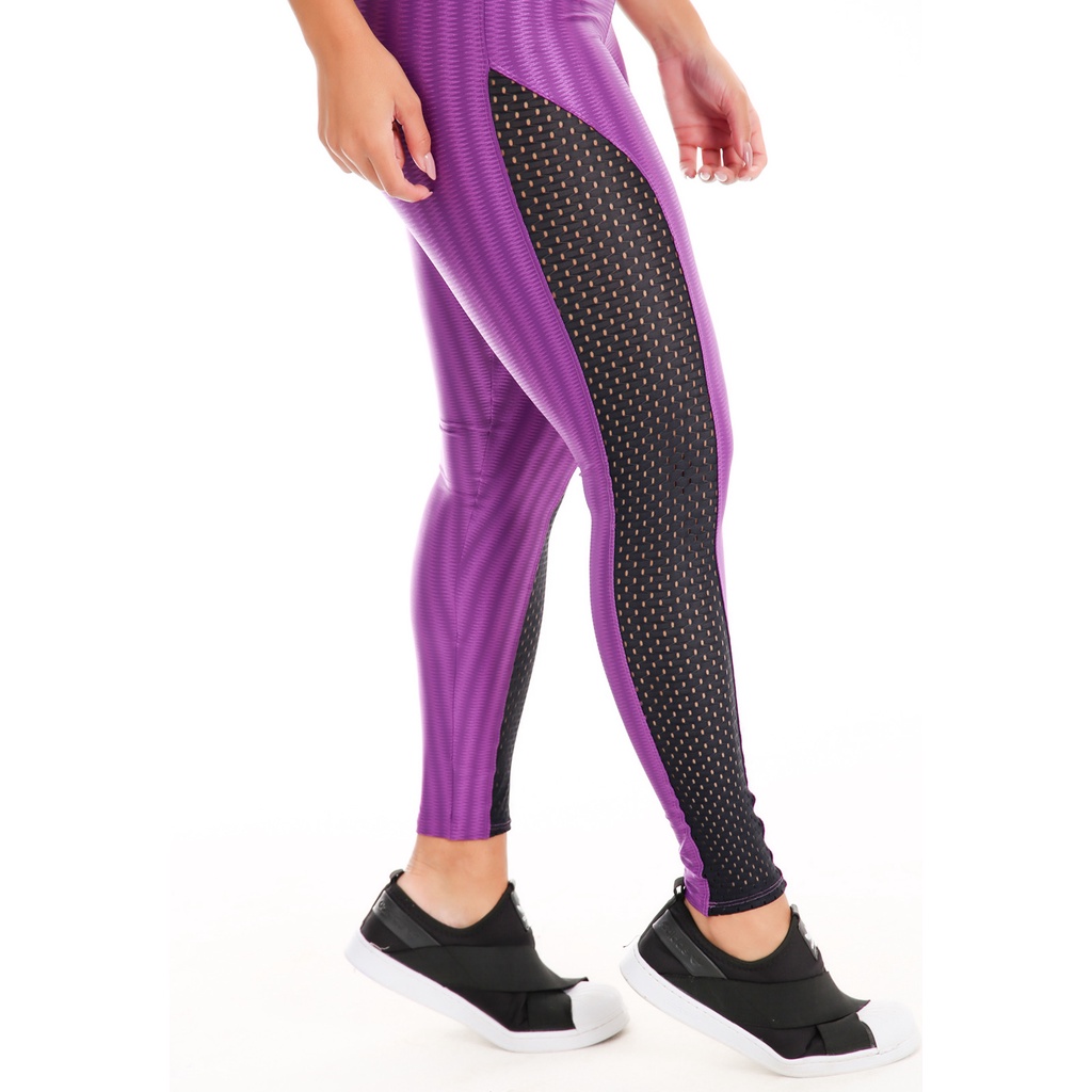 Calça Legging Fitness 3d recorte tela Poliamida Academia zero transparência cintura