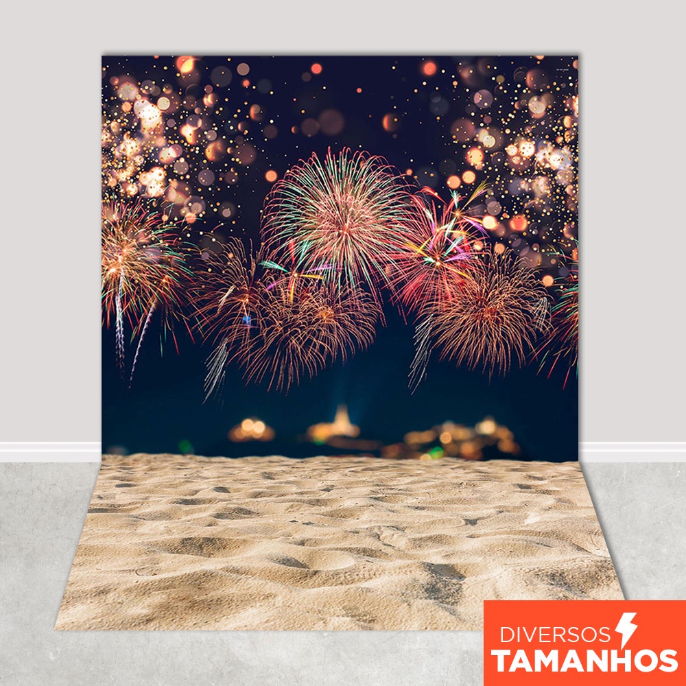 Fundo Fotográfico Ano Novo Fogos de Artifícios Em Tecido FNT-570