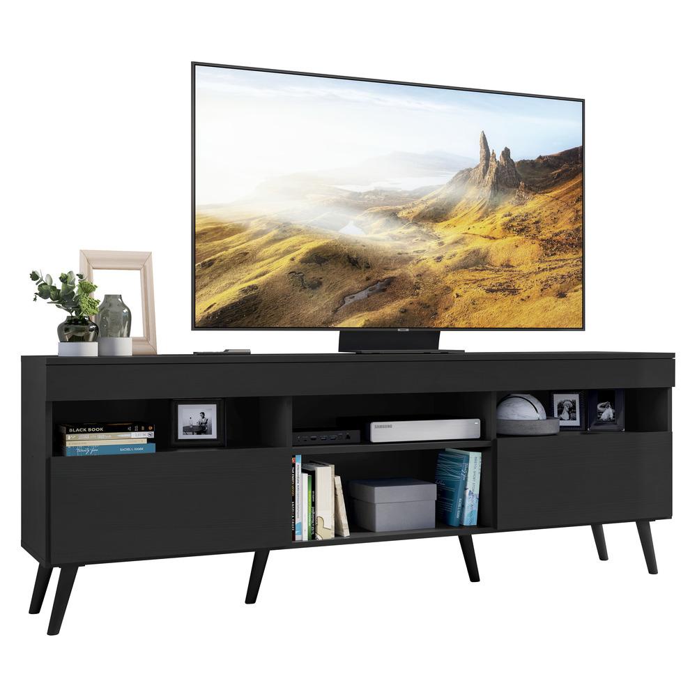 Rack Retrô para TV até 65" Multimóveis Paris FG3327 com 2 Portas Preto - Home & Living