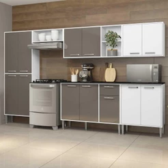 Cozinha Compacta Multimóveis Xangai Jazz FG3281 com Armário e Balcão Branca/Lacca Fumê