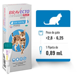 Bravecto Gatos Transdermal Plus 2,8 a 6,25 Kg - Pulgas, Sarnas, Vermes