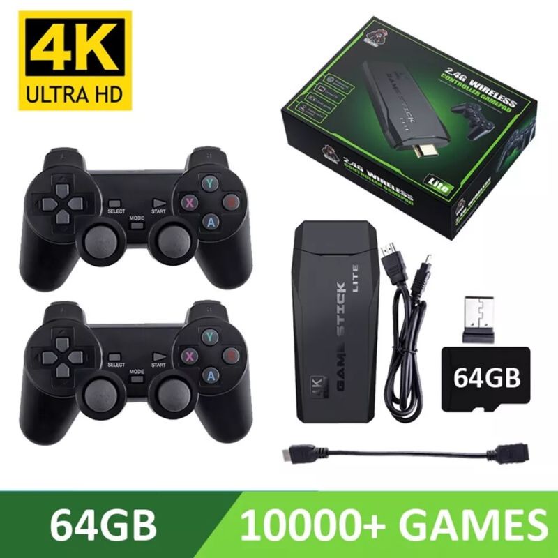 Video Game Stick original HDMI 4k Video Game Retro 2 controles sem fio - 64 GB 10 Mil Jogos