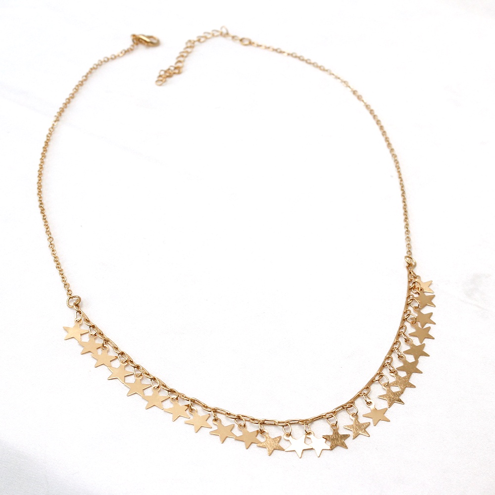 Colar Ouro Choker com Pingentes de Estrelas Dourado Colar da Moda Choker 02