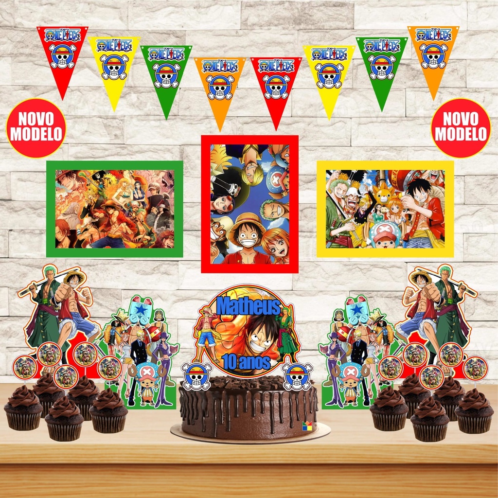 Kit Festa Em Casa Decorações One Piece Anime Otaku + Topo de Bolo
