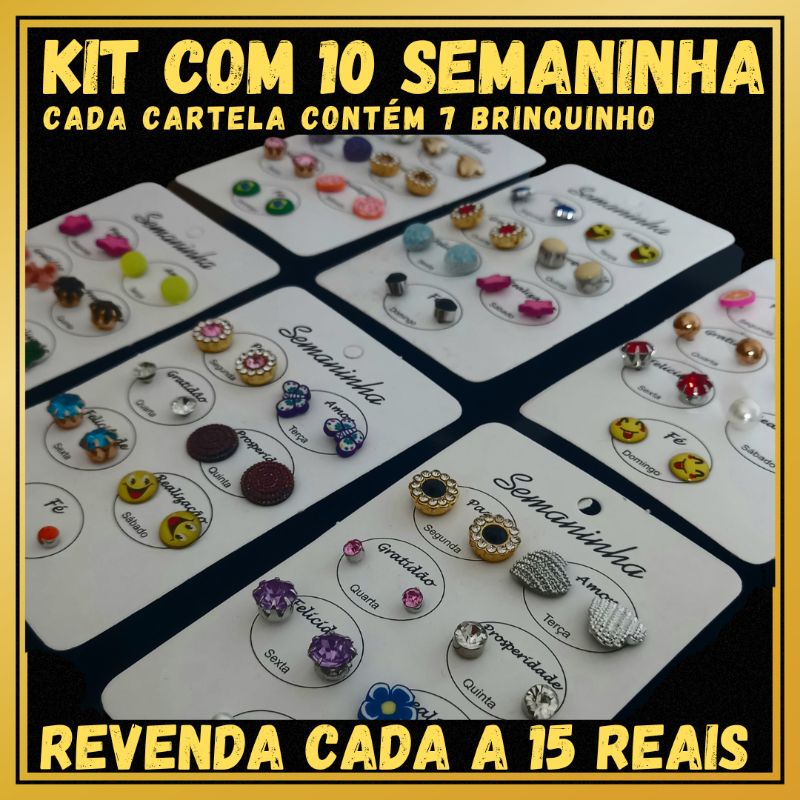 Kit 7 Pares Brinco Semaninha Cartela Com Brincos de bijuterias Finas