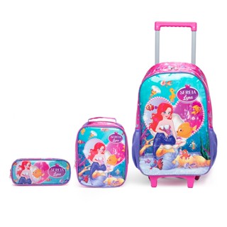 Kit de Mochila de Rodinha Infantil Menina Escolar Estojo Lancheira