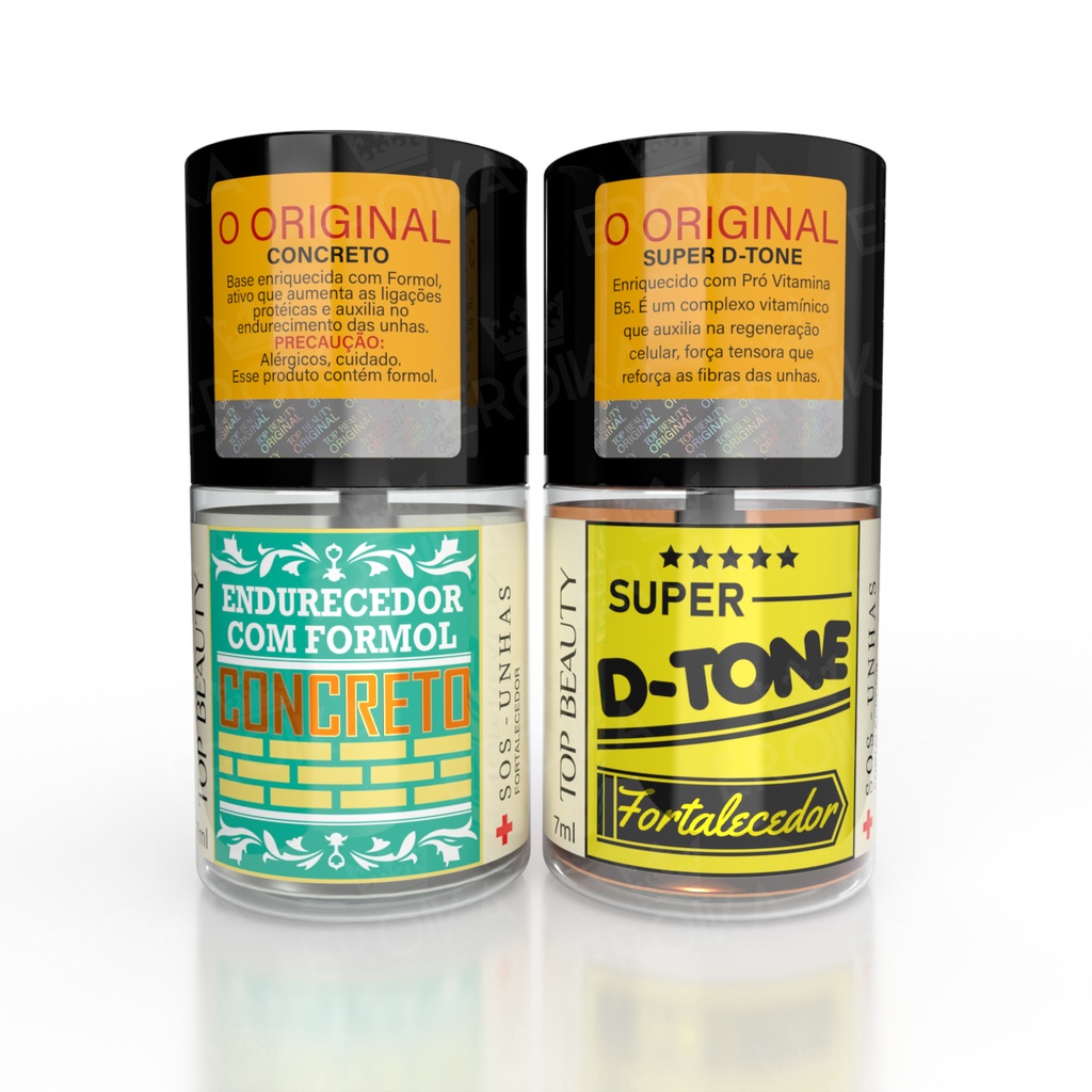 Kit Original Base D-Tone Fortalecedor + Base Concreto Profissional S.O.S Unhas Top Beauty