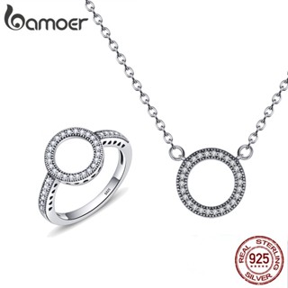 Bamoer 925 Conjunto De Joias De Prata Esterlina Anel E Colar Padrão Geométrico Simples Para Presentes Femininos