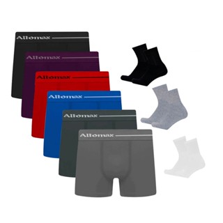 Kit 10 Cuecas Boxer Microfibra +9 Pares de Meias Sortida M15